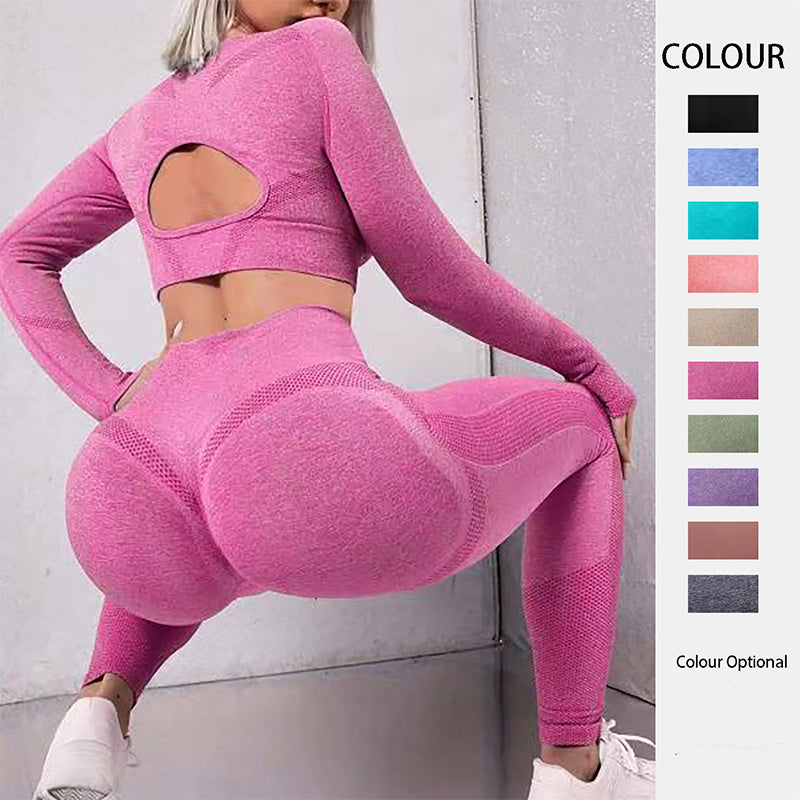 2pcs Long Sleeve Hollow Tops And Butt Lifting Leggings